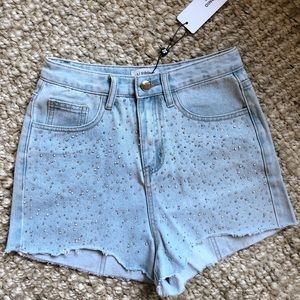 MOLLY BRACKEN | BEDAZZLED DENIM SHORTS